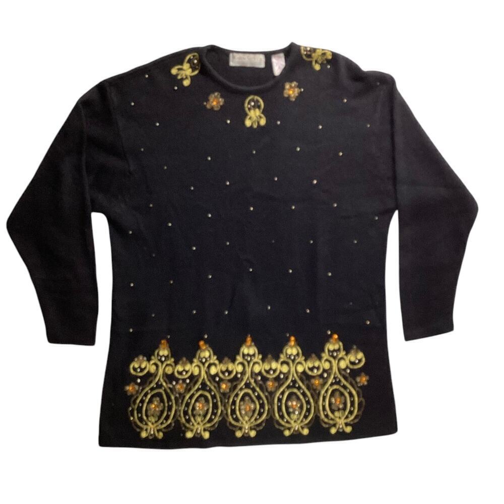 Vtg Karen Scott long sleeve Knit Rhinestones embelishment Sweater tunic size 2x